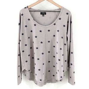 Lucky Brand Star Print Scoop Neck Thermal Gray Size Large